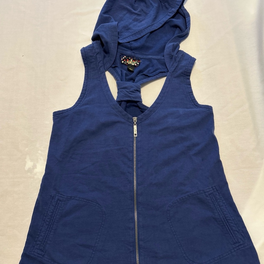 Jack by BB Dakota Women L Jersey Navy Hooded Vest‎ Sleeveless I13